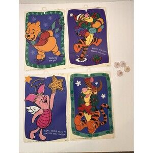 Disney Winnie The Pooh Vintage Plastic Window Color Clings Set Of 4 Used